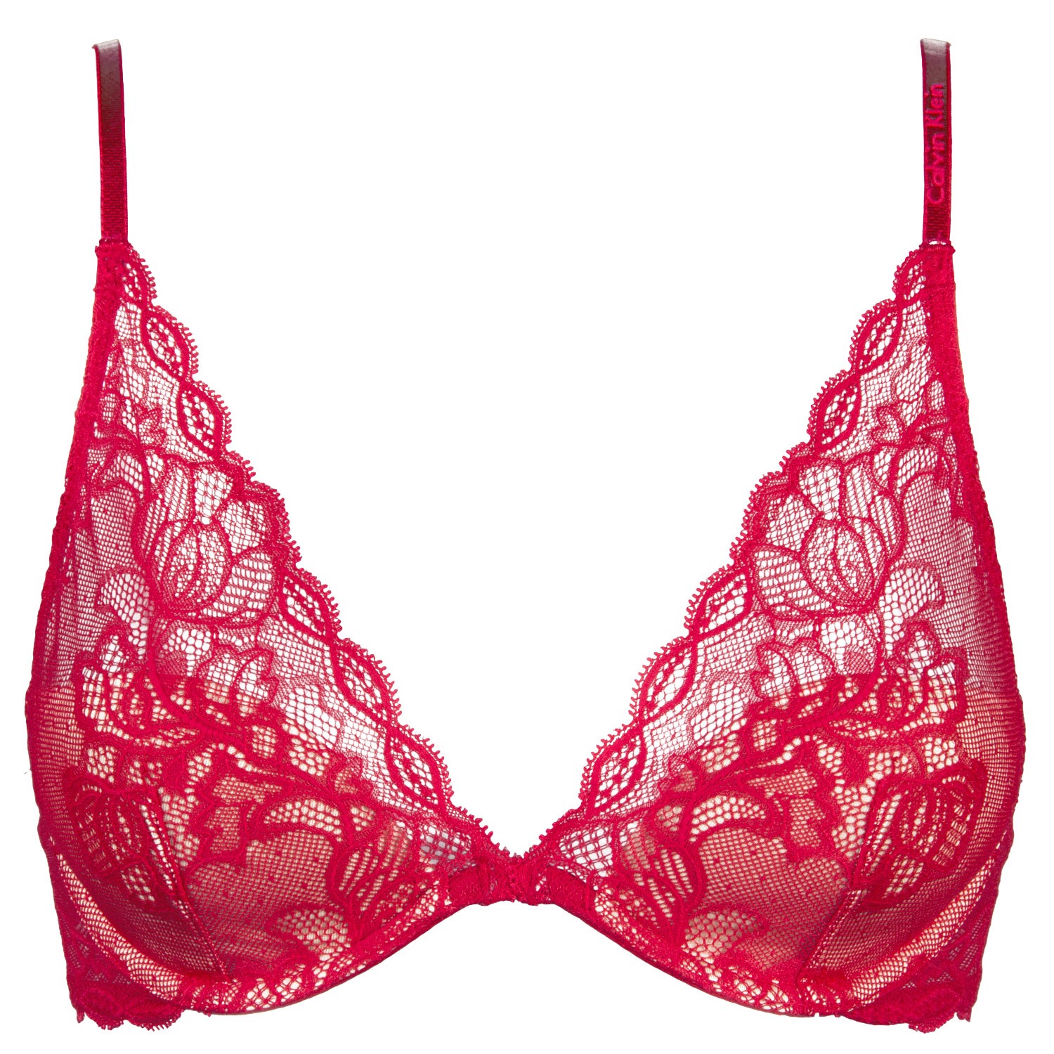 Calvin Klein Seductive Comfort Plunge RED Bra QF1436E Womens Lace